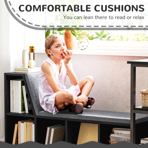 HOMCOM – Bibliothèque avec coin lecture, bibliothèque avec coussin de siège, 5 tablettes de rangement cubiques pour le bureau à domicile, bureau,