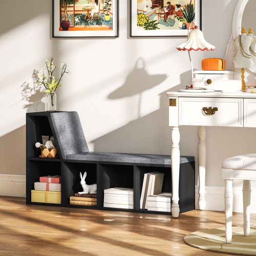 HOMCOM – Bibliothèque avec coin lecture, bibliothèque avec coussin de siège, 5 tablettes de rangement cubiques pour le bureau à domicile, bureau,