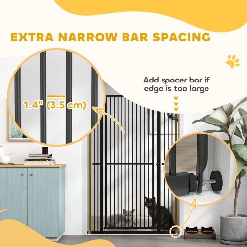 PawHut 59"H Extra Tall Cat Gate, 30"-41"W Steel Pet Gate for Doorway, Hallway, Pressure Mounted Kit No Drilling Dog Gate with 1.4" Extra Narrow Gap,