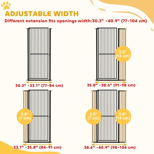 PawHut 59"H Extra Tall Cat Gate, 30"-41"W Steel Pet Gate for Doorway, Hallway, Pressure Mounted Kit No Drilling Dog Gate with 1.4" Extra Narrow Gap,