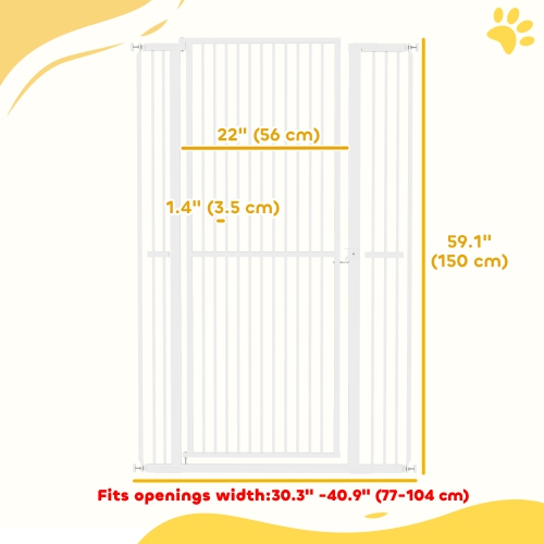 PawHut 59"H Extra Tall Cat Gate, 30"-41"W Steel Pet Gate for Doorway, Hallway, Pressure Mounted Kit No Drilling Dog Gate with 1.4" Extra Narrow Gap,