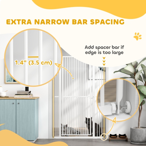 PawHut 59"H Extra Tall Cat Gate, 30"-41"W Steel Pet Gate for Doorway, Hallway, Pressure Mounted Kit No Drilling Dog Gate with 1.4" Extra Narrow Gap,