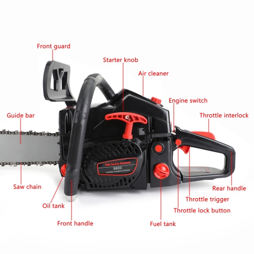 62cc Chainsaw 22" Bar Powered Engine 2 Cycle Gasoline Chain Saw Red