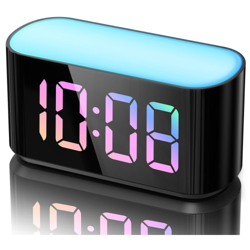PRIME MADE  Rainbow Alarm Clock for Bedroom, Large Display \w Dimmer, Large Night Light \w 7 Colors, Dual Alarm, True Battery Backup, Colorful Clock
