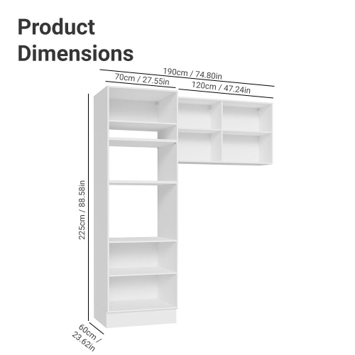 Madesa Hazel 2-Piece Kitchen Storage Set with 3 Doors 3 Open Shelves Pantry Cabinet and 2 Door Wall Cupboard 74 Inch Wooden Modern Organization Units