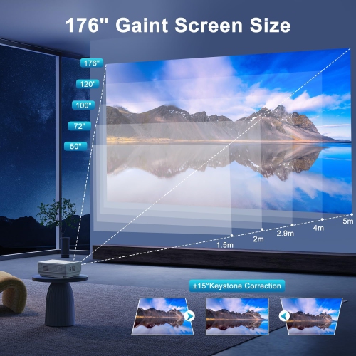 1080P Mini Projector with Projector Screen, 50% Zoom, Portable Outdoor Movie Projector, Compatible with TV Stick, Video Games, HDMI, USB, Smartphone
