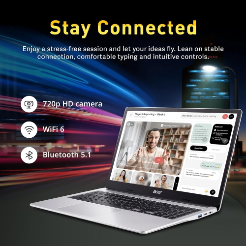 Chromebook 6 HD 315 15 po d'Acer, Pentium N6000 d'Intel, LPDDR4X d'4 Go, stockage 288 Go, carte graphique UHD d'Intel, ChromeOS,