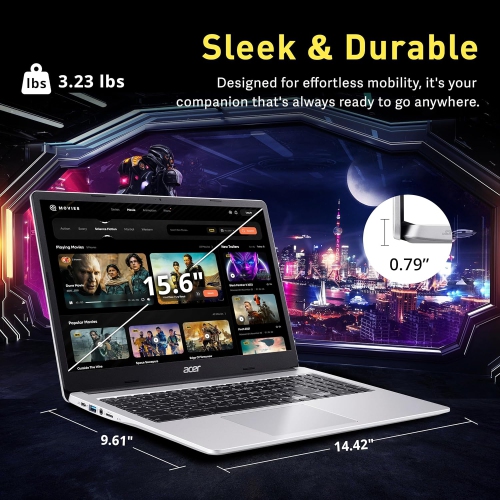 Chromebook 6 HD 315 15 po d'Acer, Pentium N6000 d'Intel, LPDDR4X d'4 Go, stockage 288 Go, carte graphique UHD d'Intel, ChromeOS,