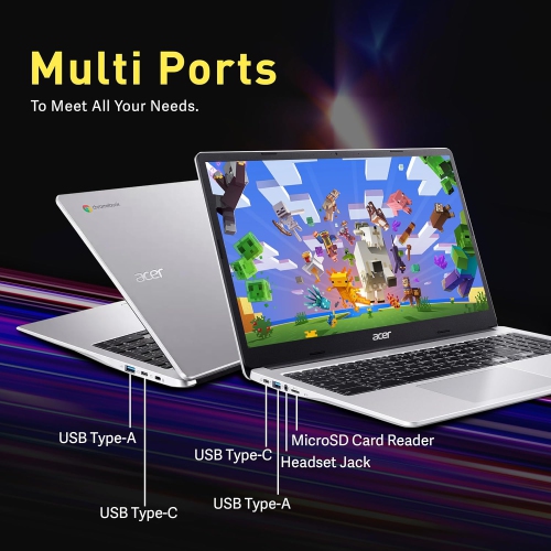 Chromebook 6 HD 315 15 po d'Acer, Pentium N6000 d'Intel, LPDDR4X d'4 Go, stockage 288 Go, carte graphique UHD d'Intel, ChromeOS,