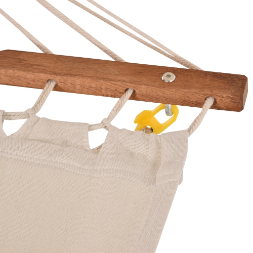 Outsunny 2 Person Wood Swing Arc Hammock Bed and Stand Set with Canopy, White/Teak