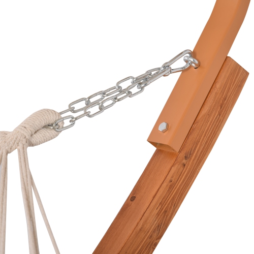 Outsunny 2 Person Wood Swing Arc Hammock Bed and Stand Set with Canopy, White/Teak