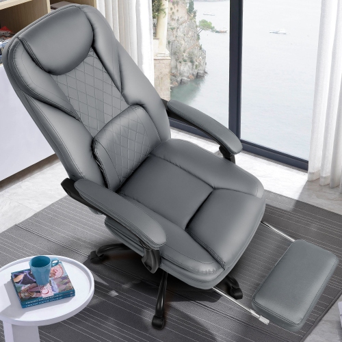 Executive Office Chair, Leather Chair, Big and Tall Office Chair with Foot Rest, High Back Home Office Desk Chair, Lumbar Support Ergonomic Office Ch