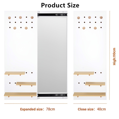 Miroir de chambre 2-en-1 avec tablette coulissante à panneaux perforés, armoire murale avec miroir dissimulé dans l'entrée
