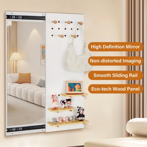 Miroir de chambre 2-en-1 avec tablette coulissante à panneaux perforés, armoire murale avec miroir dissimulé dans l'entrée