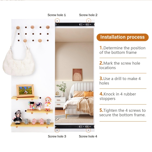 Miroir de chambre 2-en-1 avec tablette coulissante à panneaux perforés, armoire murale avec miroir dissimulé dans l'entrée