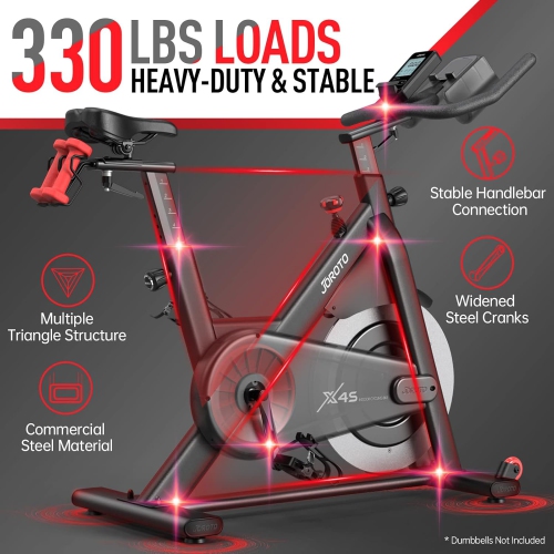 JOROTO X4S Bluetooth Exercise Bike Indoor Cycling Bike with Readable Magnetic Resistance and Belt Drive Stationary Bikes 330 Pounds Capacity 44 Days