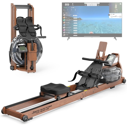 JOROTO MR380 Water Rowing Machines for Home Use,Foldable Rowing Machine Oak Wood Rower Machine,350LBS Weight Capacity with Bluetooth Monitor,Tablet