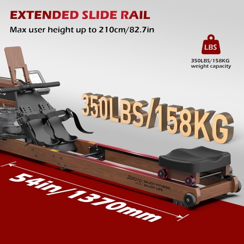 JOROTO MR380 Water Rowing Machines for Home Use,Foldable Rowing Machine Oak Wood Rower Machine,350LBS Weight Capacity with Bluetooth Monitor,Tablet