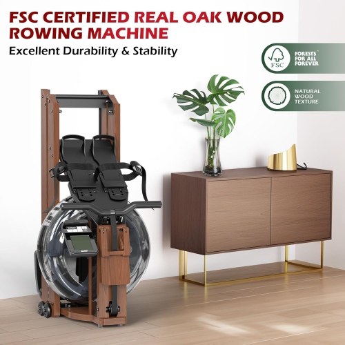 JOROTO MR380 Water Rowing Machines for Home Use,Foldable Rowing Machine Oak Wood Rower Machine,350LBS Weight Capacity with Bluetooth Monitor,Tablet
