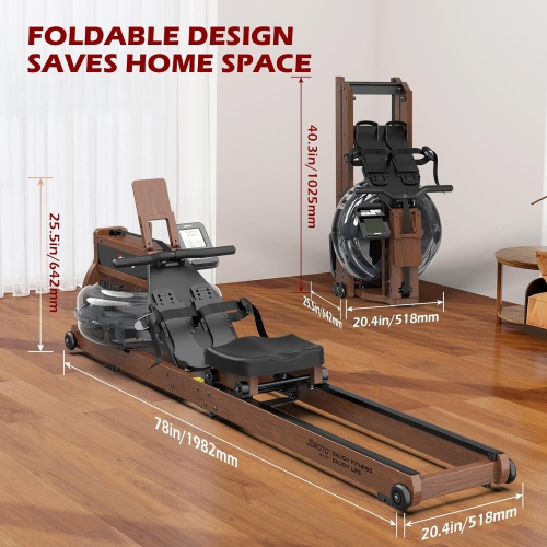 JOROTO MR380 Water Rowing Machines for Home Use,Foldable Rowing Machine Oak Wood Rower Machine,350LBS Weight Capacity with Bluetooth Monitor,Tablet