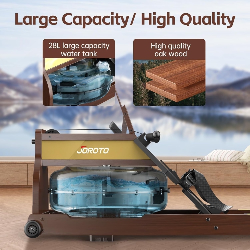 JOROTO Water Rowing Machines for Home Use,Foldable Rowing Machine Oak Wood Rower Machine with 28L Large Water Tank,350LBS Weight Capacity,Bluetooth