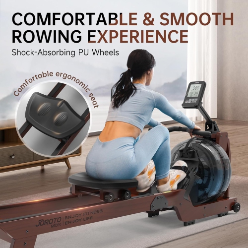 JOROTO Water Rowing Machine for Home 7 Levels of Adjustable Water Resistance 330LB Weight Capacity Rower Machine with Bluetooth Function LCD Monitor