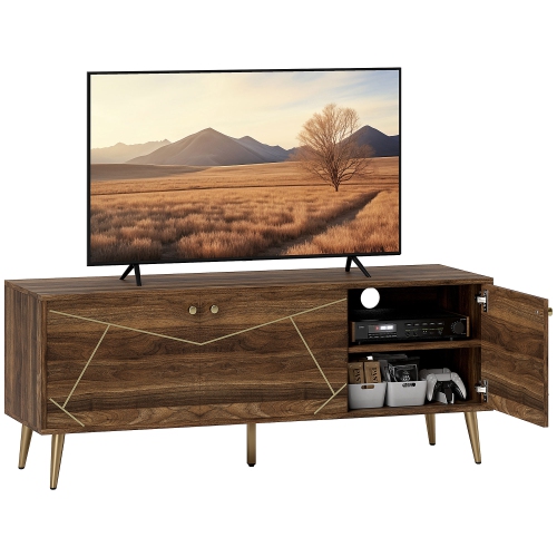 Image 1 of 9.. HOMCOM TV Stand for up to 60 Inch TV, Modern Entertainment Center with 3 Doors, TV Console Table with 2 Cable Holes and 2 Adjustable Shelves for