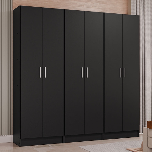 Madesa Wardrobe Armoire Closet Pantry Storage Cabinet with 6 Doors and 15 Utility Shelves 71"L Wooden Organization Unit for Bedroom, Office, Laundry