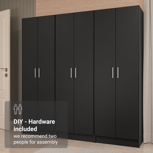 Madesa Wardrobe Armoire Closet Pantry Storage Cabinet with 6 Doors and 15 Utility Shelves 71"L Wooden Organization Unit for Bedroom, Office, Laundry