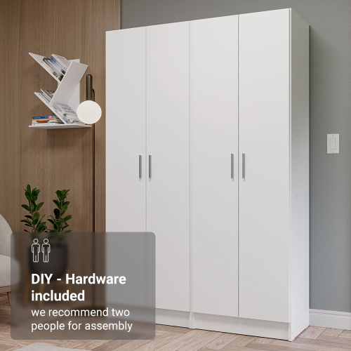 Madesa Wardrobe Armoire Closet Pantry Storage Cabinet with 4 Doors and 10 Utility Shelves 47"L Wooden Organization Unit for Bedroom, Office - White