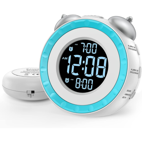 Loud Dual Alarm Clock with Bed Shaker - 0-100% Dimmer, Vibrating Alarm Clock for Heavy Sleepers or Hearing Impaired, Easy to Set, USB Charging Port,