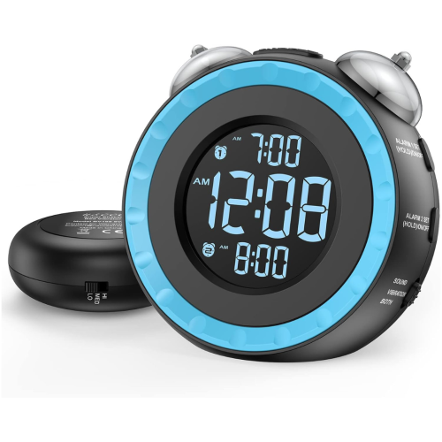 Loud Dual Alarm Clock with Bed Shaker - 0-100% Dimmer, Vibrating Alarm Clock for Heavy Sleepers or Hearing Impaired, Easy to Set, USB Charging Port,