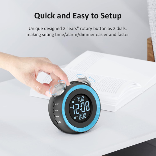 Loud Dual Alarm Clock with Bed Shaker - 0-100% Dimmer, Vibrating Alarm Clock for Heavy Sleepers or Hearing Impaired, Easy to Set, USB Charging Port,