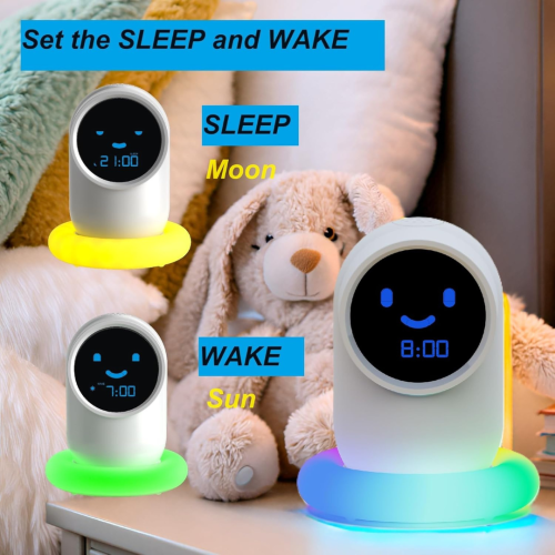 Cute Alarm Clock,Ok to Wake Clock,Alarm Clock for Bedrooms, Alarm Clock with Night LED, Set Sleep/Wake Trainer,NAP time,Sound Machine,Sleep Training