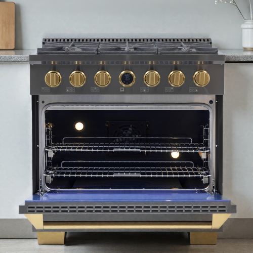 KUCHT Professional 36-inch 5.2 cu. ft. 6 Burners Dual Fuel Range for Propane Gas in Gemstone + Under Cabinet Range Hood - Only at Best Buy