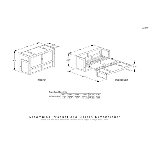 Night and Day Murphy Cube Cabinet Bed with Queen Size Gel Memory Foam Mattress