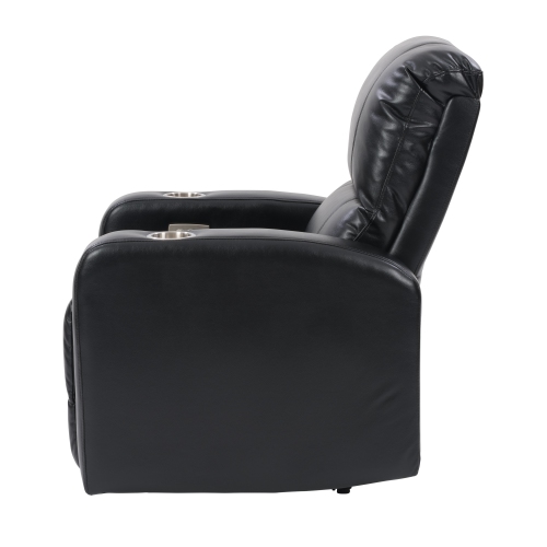 Corliving Power Recliner with Cup Holder, Home Theater Recliner PU Fabric, for Living Room, Home Theater, Black
