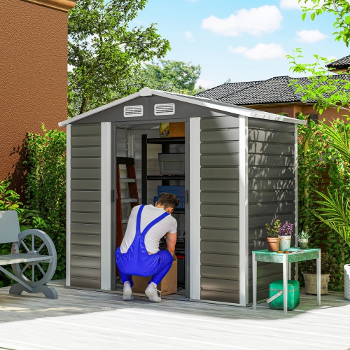 Outsunny 7' x 4' Outdoor Storage Shed, Easy to Assemble, Upgraded Galvanised Steel Frame with Foundation Kit, Double Doors with Lock, Metal Garden