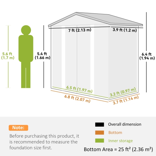 Outsunny 7' x 4' Outdoor Storage Shed, Easy to Assemble, Upgraded Galvanised Steel Frame with Foundation Kit, Double Doors with Lock, Metal Garden