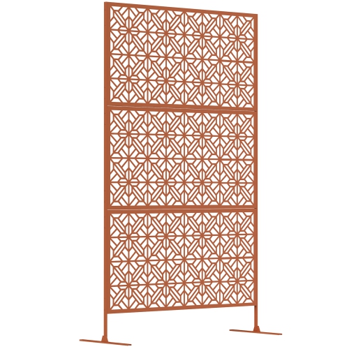 OUTSUNNY  Metal Outdoor Privacy Screen, 78"h X 48"w Decorative Outdoor Divider w Stand, Freestanding Privacy Panel w Diamond Hollow Design For