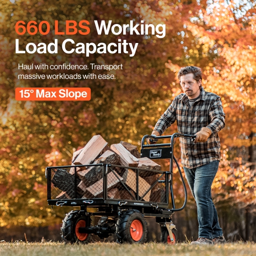 SuperHandy Utility Service Cart Power Wagon Wheelbarrow Electric 48V DC Powered 660Lbs Load and 1000Lbs+ Hauling Capacity Farm and Garden All Purpose