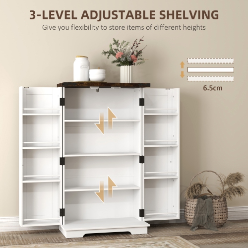HOMCOM 41" Kitchen Pantry Cabinet, Freestanding Farmhouse Storage Cabinet with Doors, 2 Adjustable Shelves and 8 Door Shelves, White