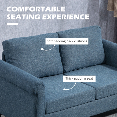 HOMCOM – Causeuse avec revêtement, canapé en tissu de style chenille à 2 places avec accoudoirs arrondis, pattes en bois d'hévéa en forme de gourde