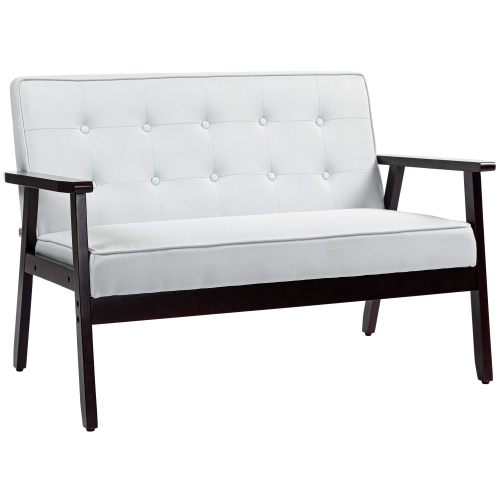 Image 1 of 9.. HOMCOM 44.5" Loveseat Sofa for Bedroom, Modern Love Seats Furniture, Upholstered Tufted 2 Seater Couch with Solid Wood Frame for Living Room, Cream