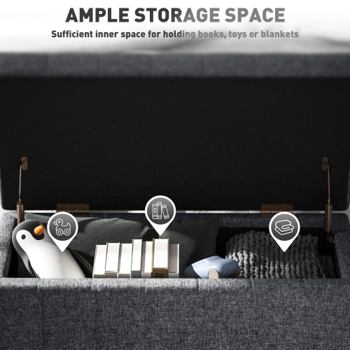 HOMCOM Storage Ottoman, Linen Fabric End of Bed Bench with Soft Close Lid, Button Tufted Storage Bench for Living Room, Entryway or Bedroom, 31.5" x