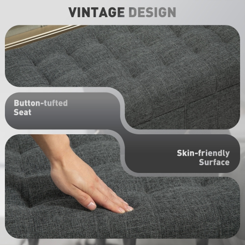 HOMCOM Storage Ottoman, Linen Fabric End of Bed Bench with Soft Close Lid, Button Tufted Storage Bench for Living Room, Entryway or Bedroom, 31.5" x