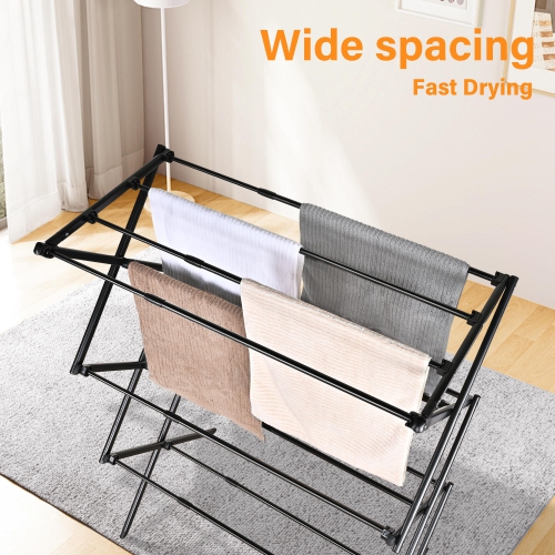 Extendable Clothes Drying Rack, Laundry Drying Rack with Width Adjustable 53cm to 100cm for Storage Indoor Outdoor, Black