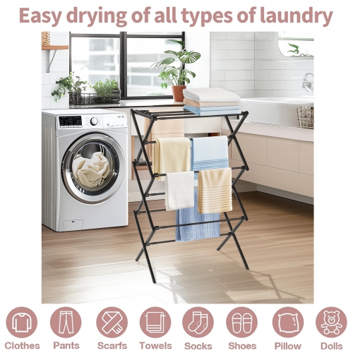 Extendable Clothes Drying Rack, Laundry Drying Rack with Width Adjustable 53cm to 100cm for Storage Indoor Outdoor, Black