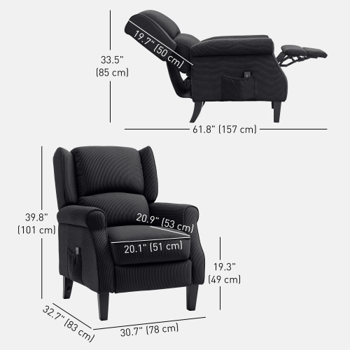 HOMCOM Massage Recliner Chair for Living Room, Push Back Recliner Sofa, Wingback Reclining Chair with Extendable Footrest, Wood Legs, Remote Control,
