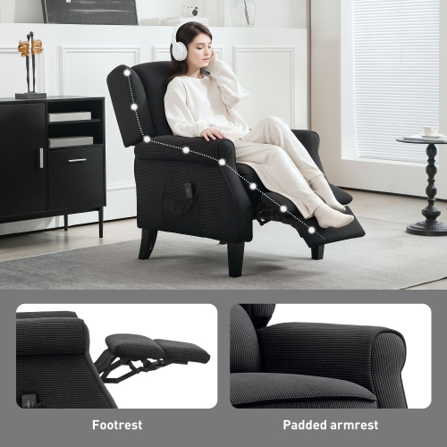 HOMCOM Massage Recliner Chair for Living Room, Push Back Recliner Sofa, Wingback Reclining Chair with Extendable Footrest, Wood Legs, Remote Control,